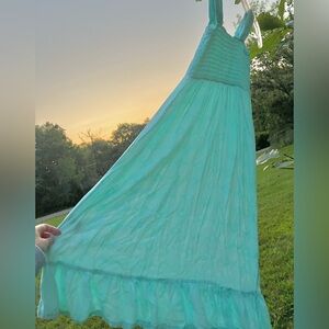 Girls Flowy Turquoise Maxi Dress Long Summer Sundress